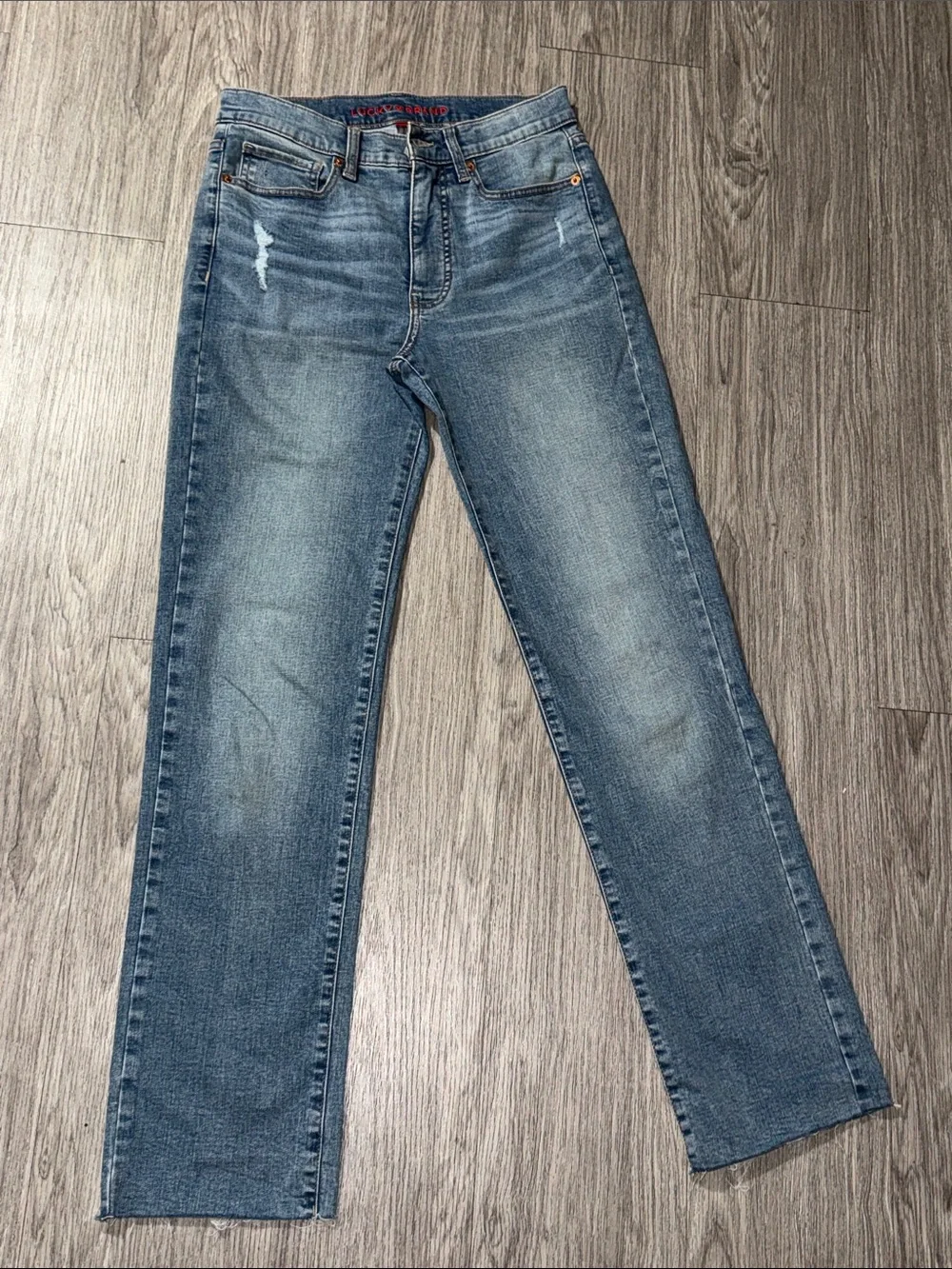 Lucky Brand Zoe High Rise Straight Jeans Womens 6/28L Blue Med Raw Hem